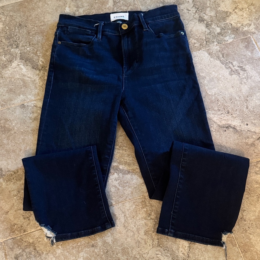 Frame Women's Le high straight porter chew Midnight Blue Cropped Jeans size 27